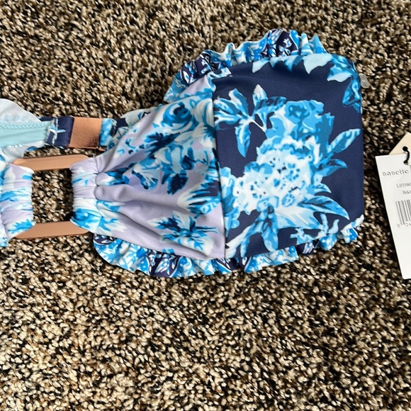 Nanette Lepore Blue Floral Strapless Swim Top, NWT, missing strap - Picture 2 of 7